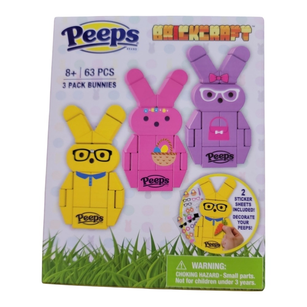 Peeps Brickcraft Building Set Kids OS Multicolor New 3 Pack Bunnies 63pc‎